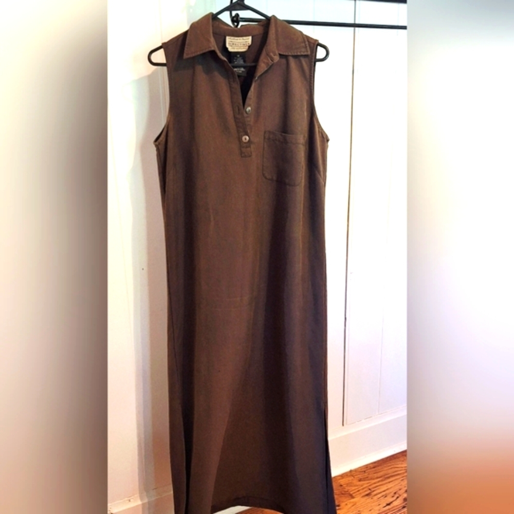 NWOT Directives Lagenlook Cocoa Brown/Green Collar Sleeveless Maxi Dress Sz M